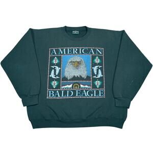 Vintage American Eagle Bald Eagle Graphic Sweatshirt 90s USA Made XL Green